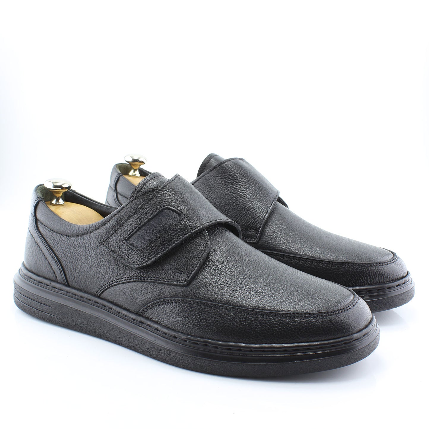 Men's Black Leather Velcro Shoes - Comfortable Slip-On Casual Shoes for Everyday Wear, 2-54 360