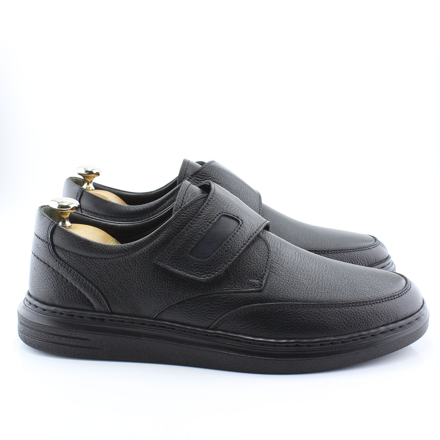 Men's Black Leather Velcro Shoes - Comfortable Slip-On Casual Shoes for Everyday Wear, 2-54 360