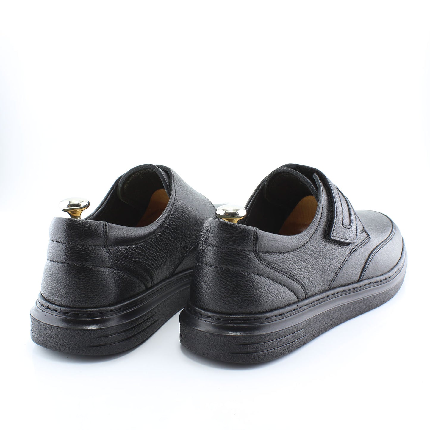 Men's Black Leather Velcro Shoes - Comfortable Slip-On Casual Shoes for Everyday Wear, 2-54 360