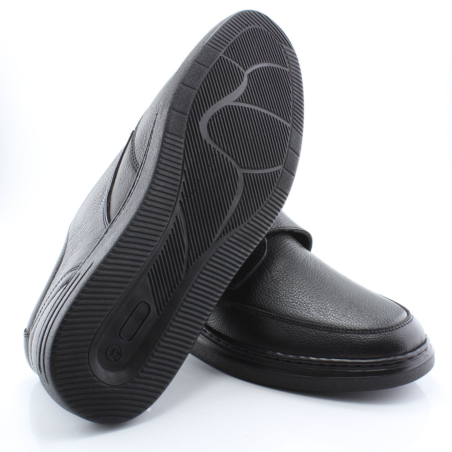 Men's Black Leather Velcro Shoes - Comfortable Slip-On Casual Shoes for Everyday Wear, 2-54 360